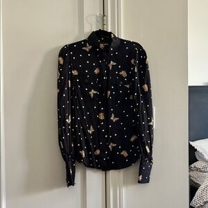 The Kooples Black Shirt with Polka Dot and Butterfly Design